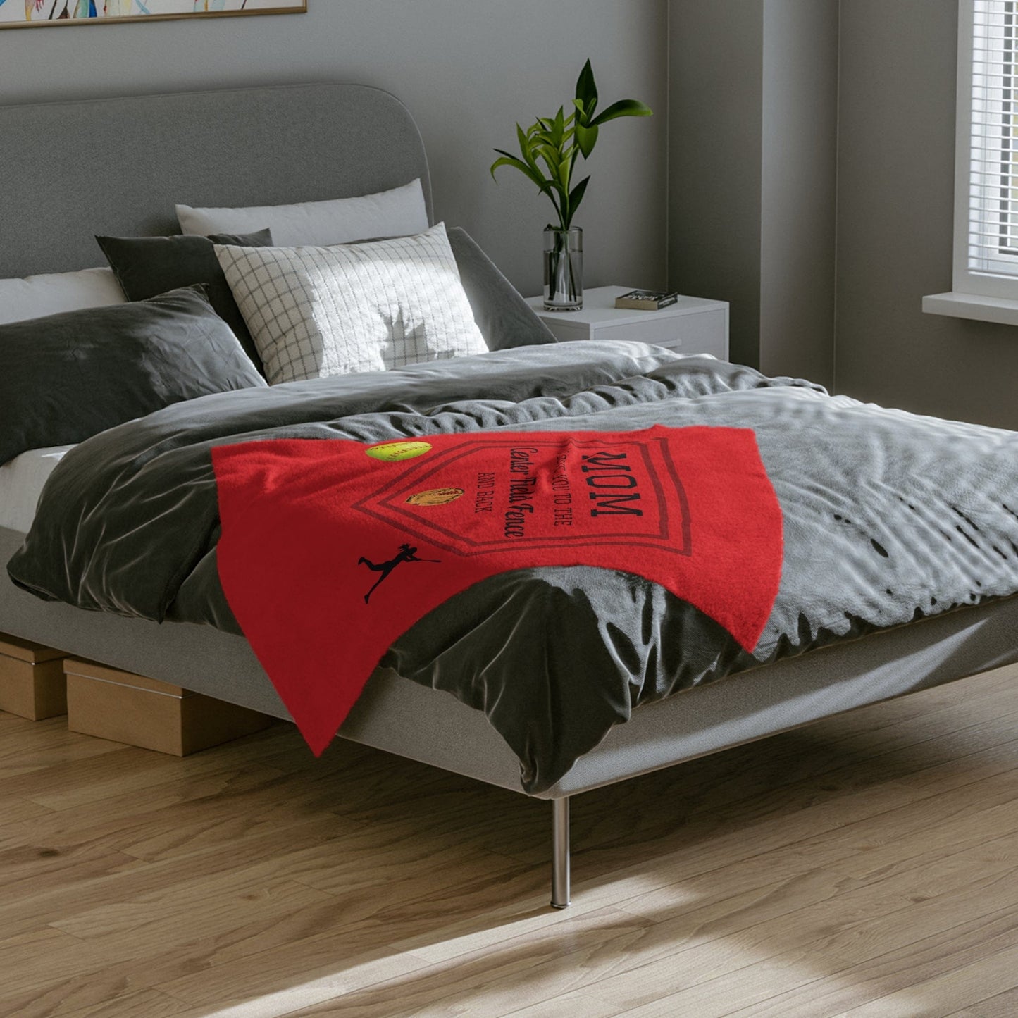 Blanket Gift For Mom | Cozy Red Velveteen Minky Throw, Softball Mom, Sports Mom, Birthday, Just Because