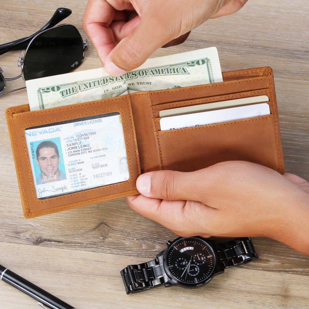 Mens Leather Wallet | Fisherman, Fishing Gift For Him, To My Man, Husband, Boyfriend, Anniversary, Birthday, Just Becasue