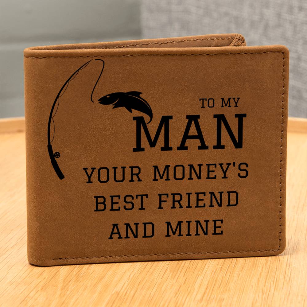 Mens Leather Wallet | Fisherman, Fishing Gift For Him, To My Man, Husband, Boyfriend, Anniversary, Birthday, Just Becasue