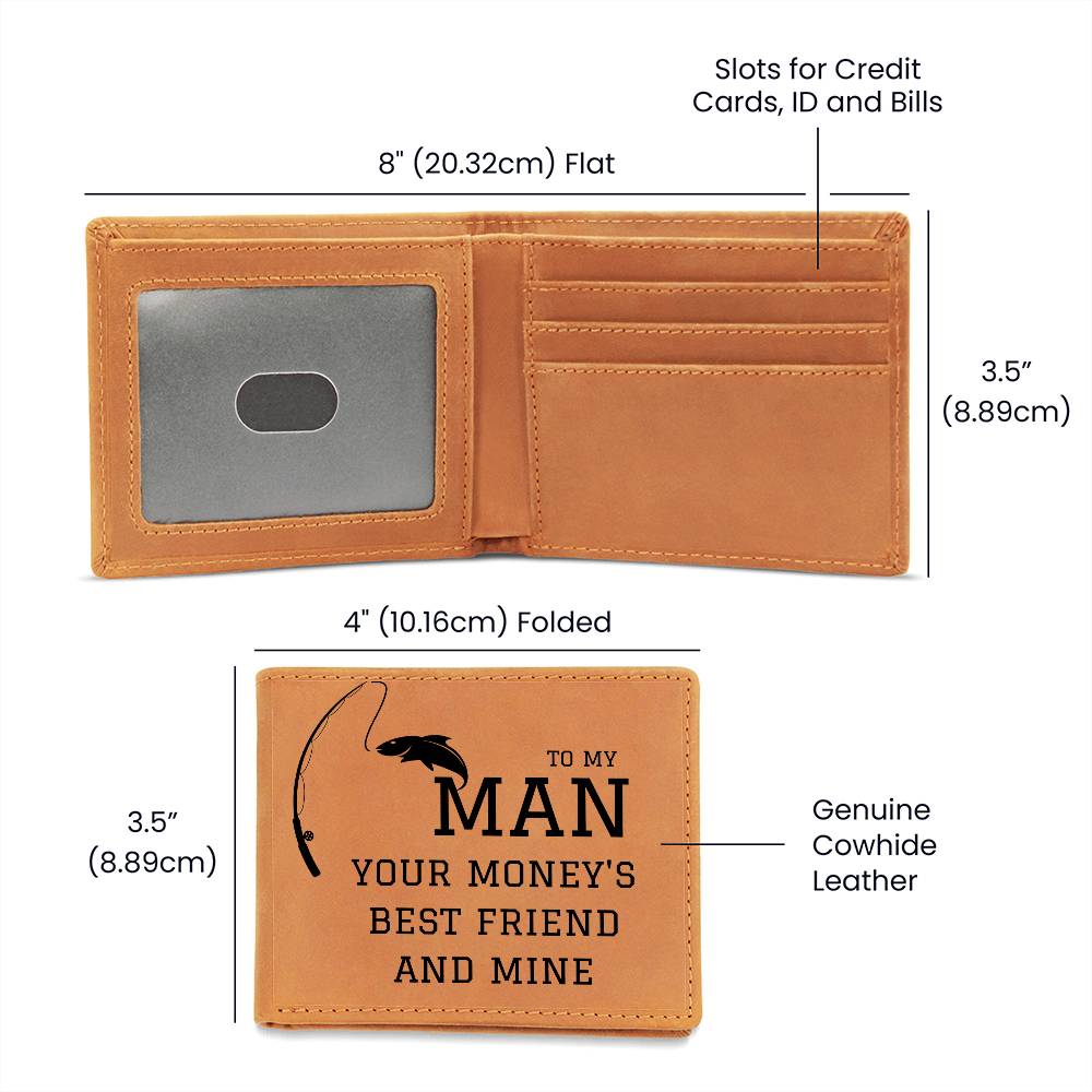 Mens Leather Wallet | Fisherman, Fishing Gift For Him, To My Man, Husband, Boyfriend, Anniversary, Birthday, Just Becasue