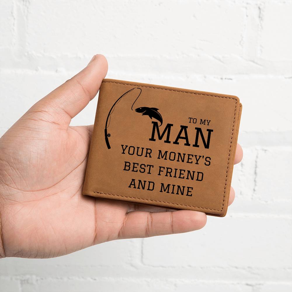 Mens Leather Wallet | Fisherman, Fishing Gift For Him, To My Man, Husband, Boyfriend, Anniversary, Birthday, Just Becasue