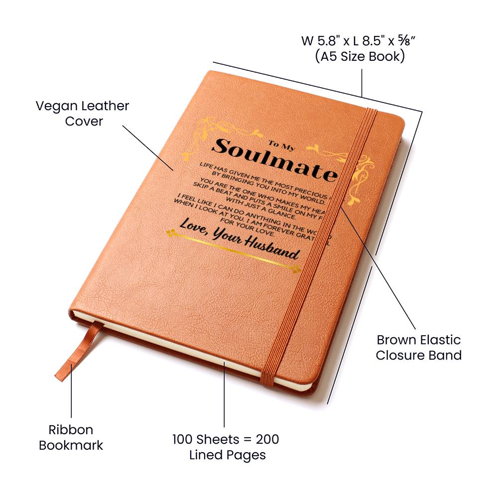 Soulmate Gift | Journal For My Wife, Partner, From Husband,, Vegan Leather, Birthday, Just Because