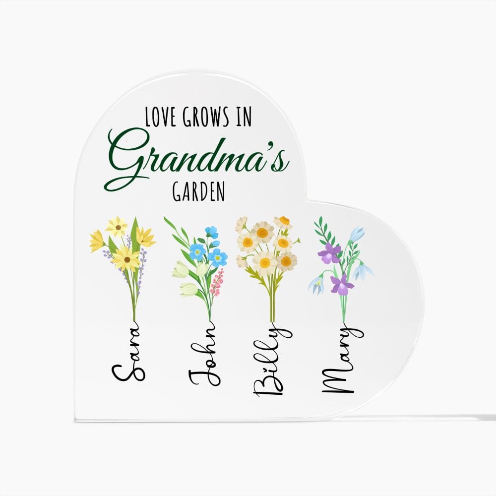 Grandma Gift | Grandmother Personalized Gift, Acrylic Heart With Grandkids, Family Tree,Mothers Day, Birthday, Grandparents day