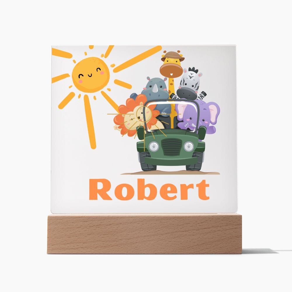 Night Light | Safari Animals, Nursery, Personalized, Children's Room, Acrylic Plaque With Color Changing Lights Option, Baby SHower, Birthday