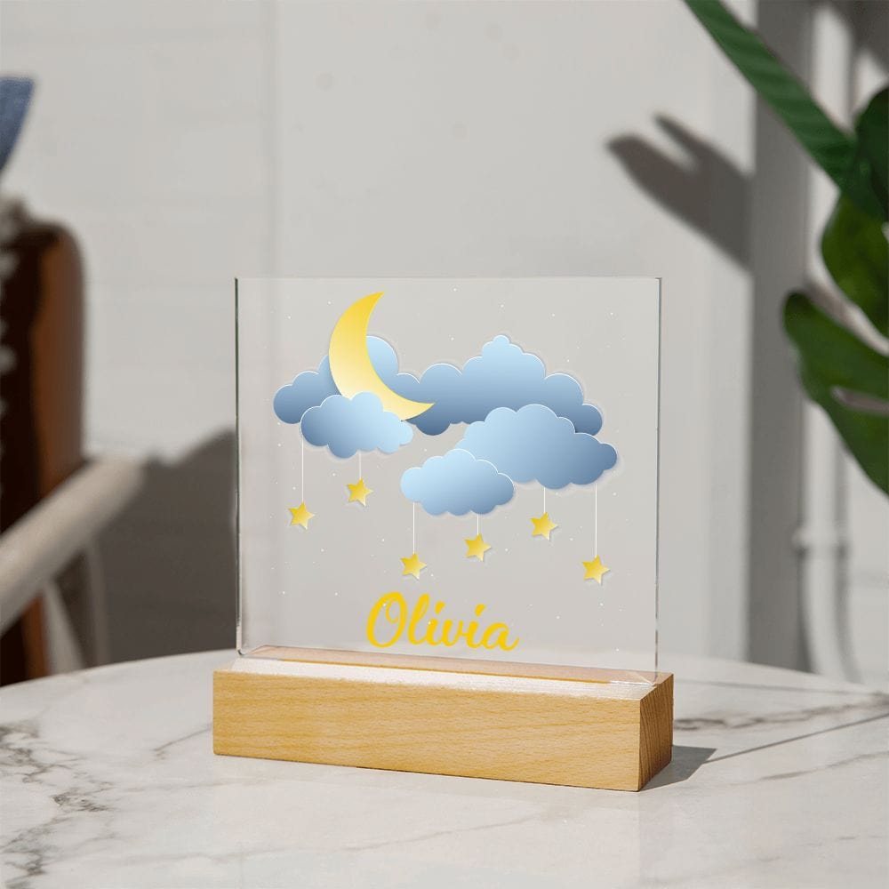 Night Lights | Moon & Clouds, Custom Name Acrylics With Color Changing Light Up Option, Kids Room, Nursery, Baby Shower Gift, Birthday
