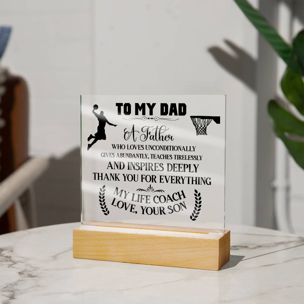 Gift For Dad | Basketball Dad, Fan, Coach, From Son, Fathers Day, Acrylic With LED Option, Birthday