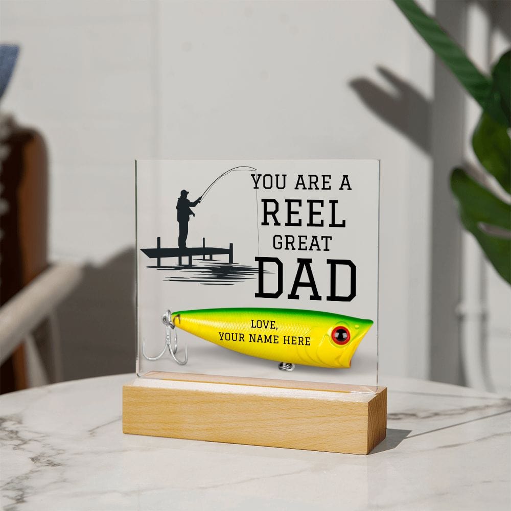 Dad Gift | Fisherman, Personalized, Fishing, Reel Dad, Acrylic Plaque, Light Up Color Changing Option, Fathers Day, Birthday