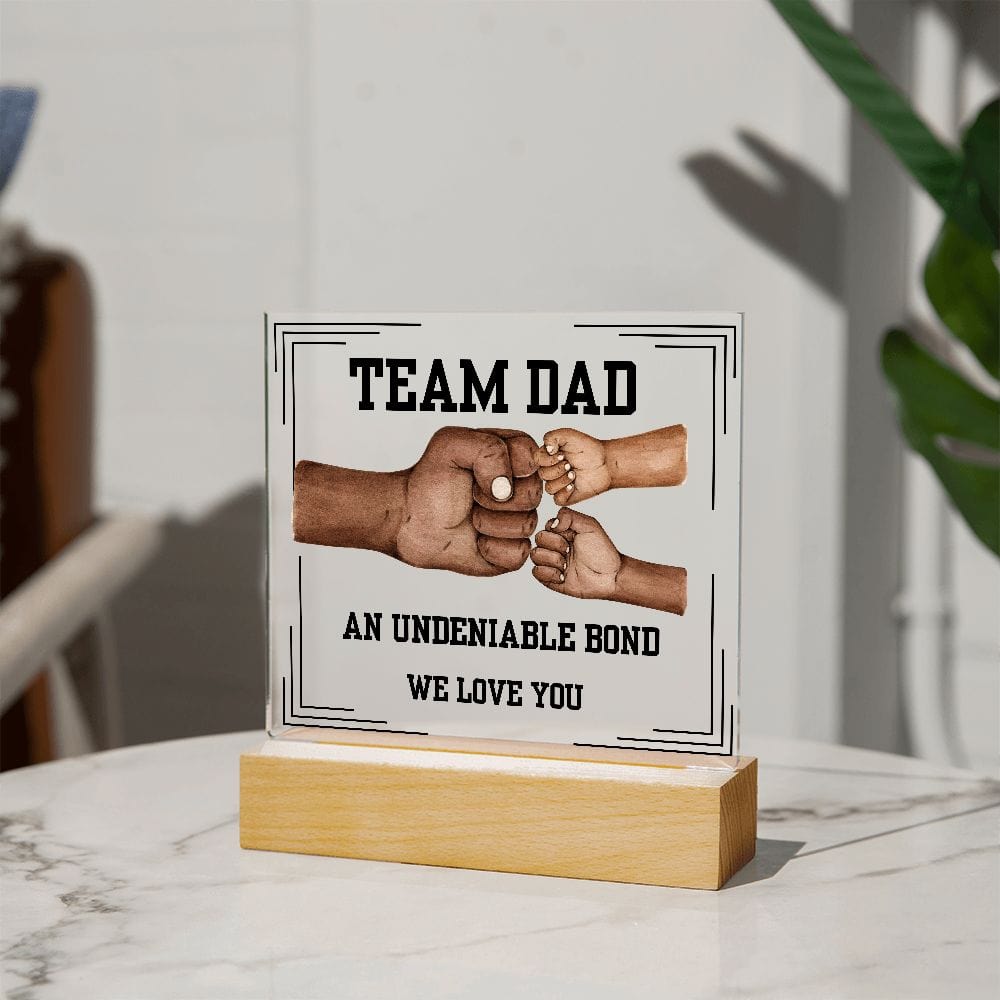 Gift For Dad | Fist Bump, Father and Children, Team Dad Bond, Acrylic Plaque With LED Light Option Fathers Day, Birthday