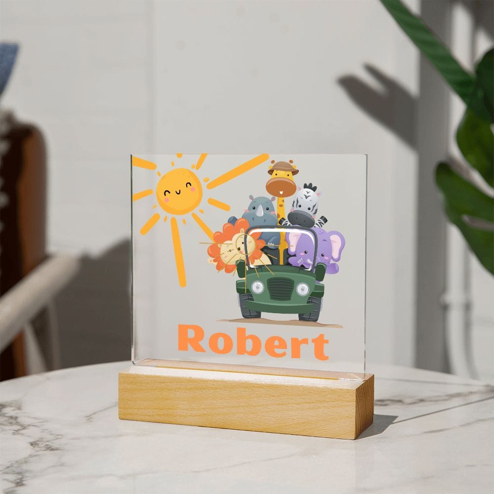 Night Light | Safari Animals, Nursery, Personalized, Children's Room, Acrylic Plaque With Color Changing Lights Option, Baby SHower, Birthday