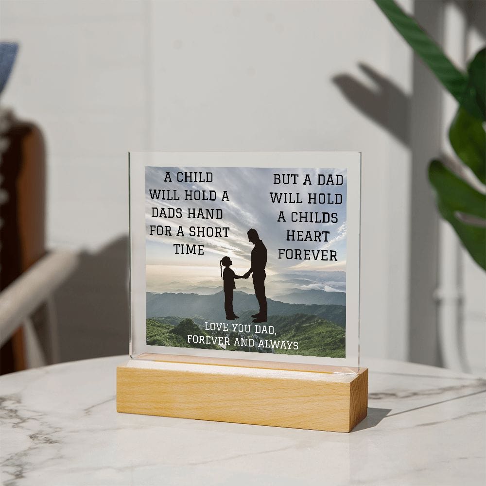 Gift For Dad | From Daughter, Holding Hands, Fathers Day, Birthday, Acrylic Plaque With LED Option