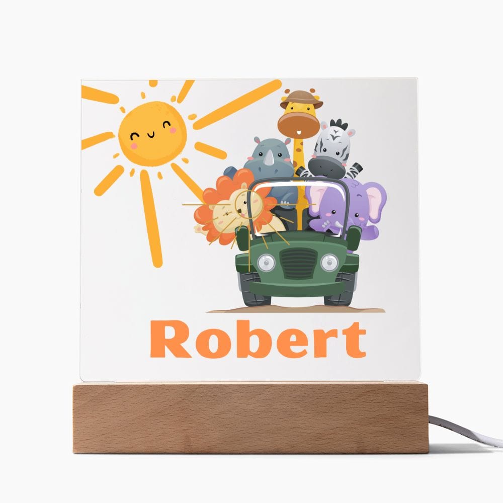 Night Light | Safari Animals, Nursery, Personalized, Children's Room, Acrylic Plaque With Color Changing Lights Option, Baby SHower, Birthday