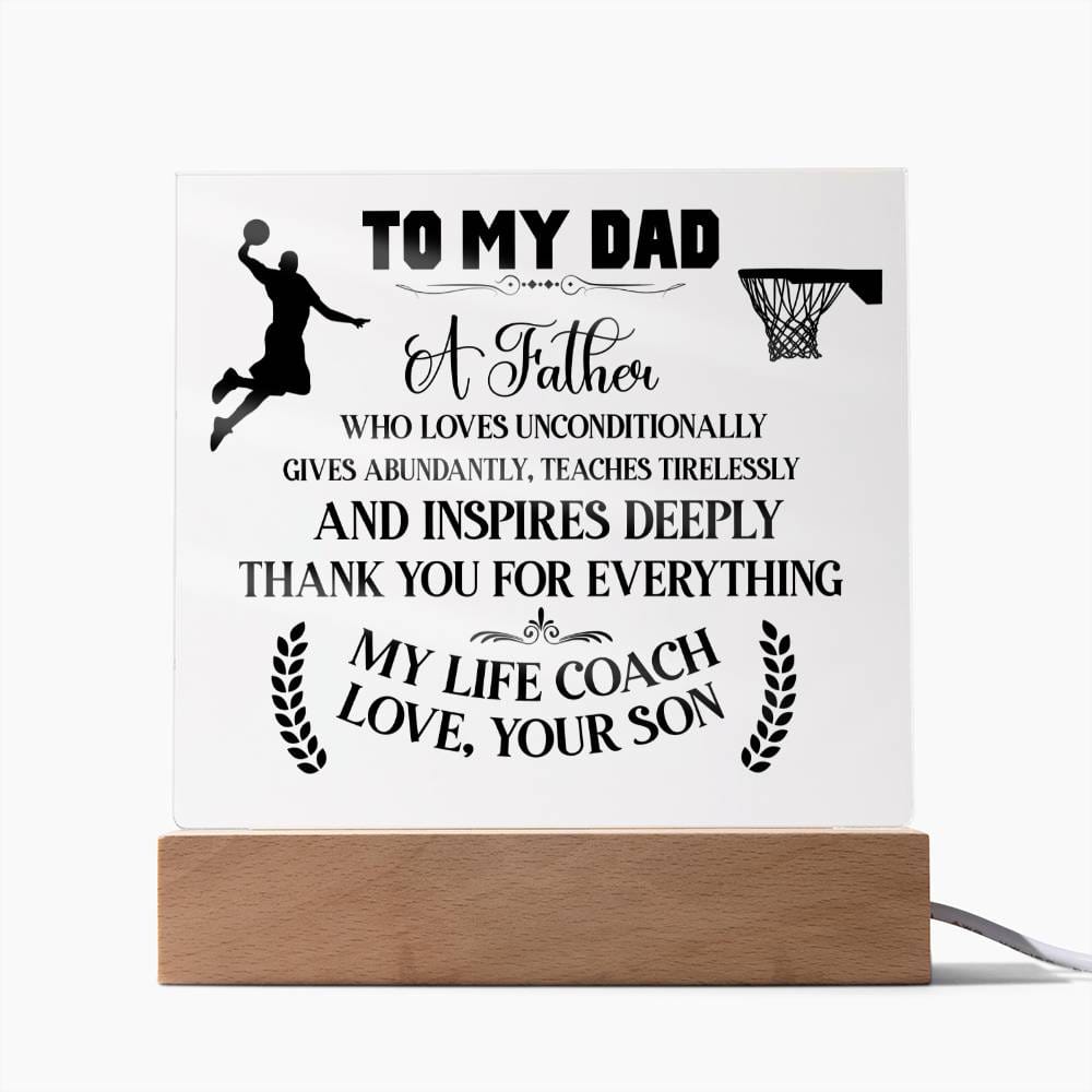 Gift For Dad | Basketball Dad, Fan, Coach, From Son, Fathers Day, Acrylic With LED Option, Birthday
