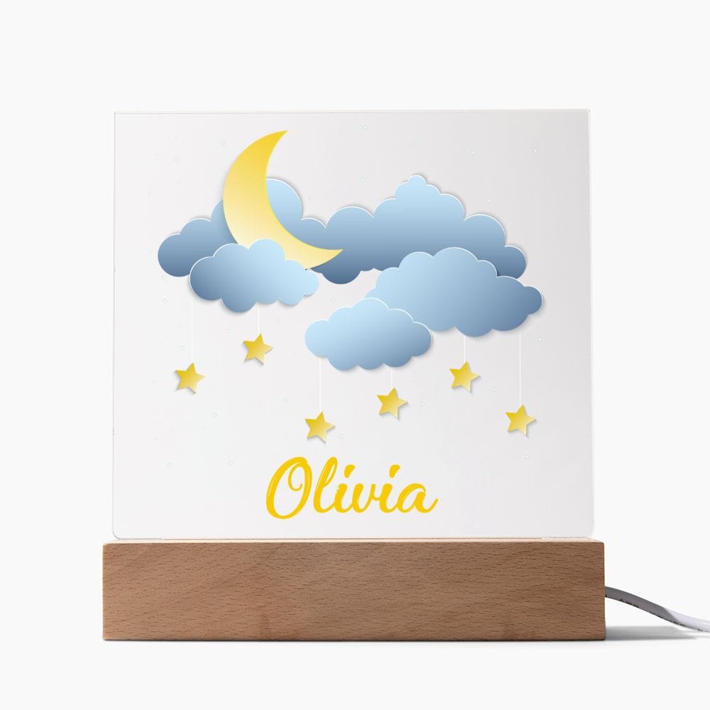 Night Lights | Moon & Clouds, Custom Name Acrylics With Color Changing Light Up Option, Kids Room, Nursery, Baby Shower Gift, Birthday