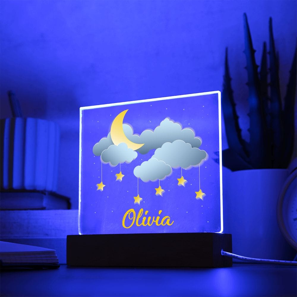 Night Lights | Moon & Clouds, Custom Name Acrylics With Color Changing Light Up Option, Kids Room, Nursery, Baby Shower Gift, Birthday