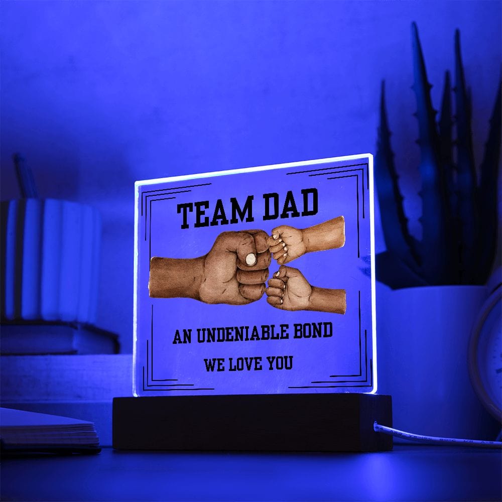 Gift For Dad | Fist Bump, Father and Children, Team Dad Bond, Acrylic Plaque With LED Light Option Fathers Day, Birthday