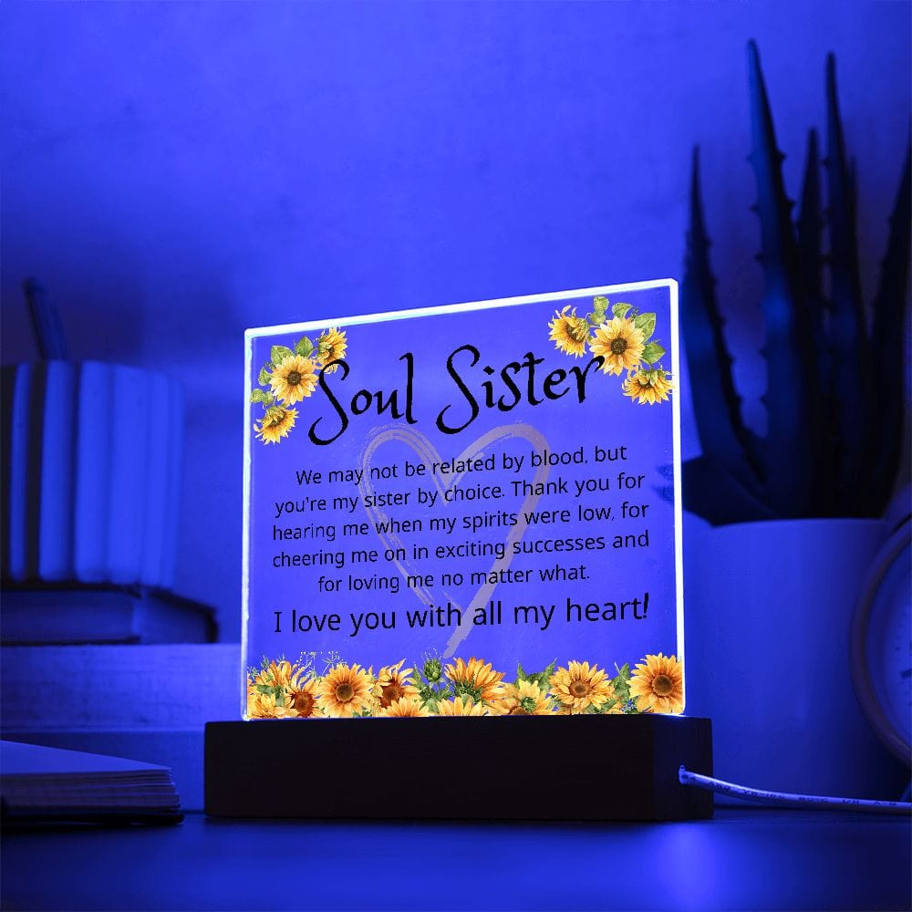 Soul Sister Gift | Best Friend, Sunflowers, Acrylic With LED Option, Birthday, Just Because