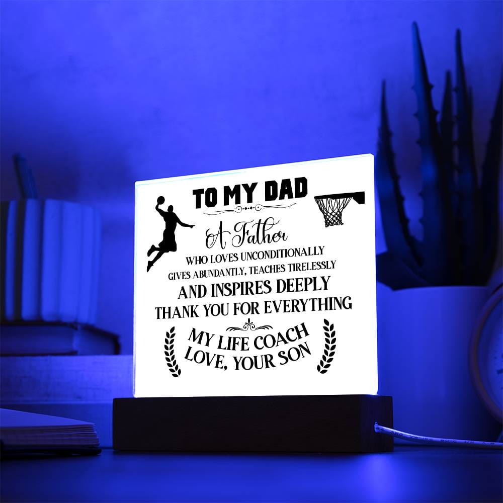 Gift For Dad | Basketball Dad, Fan, Coach, From Son, Fathers Day, Acrylic With LED Option, Birthday