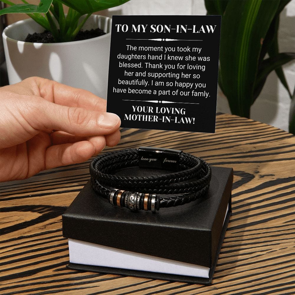 Son In Law Gift | From Mother In Law or Father In Law, Silver Beaded Vegan Leather, Bracelet, Wedding gift, Birthday Gift, Future Son-In-Law