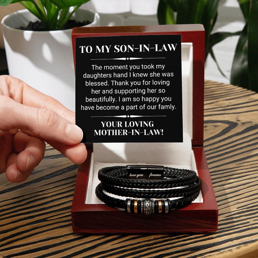 Son In Law Gift | From Mother In Law or Father In Law, Silver Beaded Vegan Leather, Bracelet, Wedding gift, Birthday Gift, Future Son-In-Law