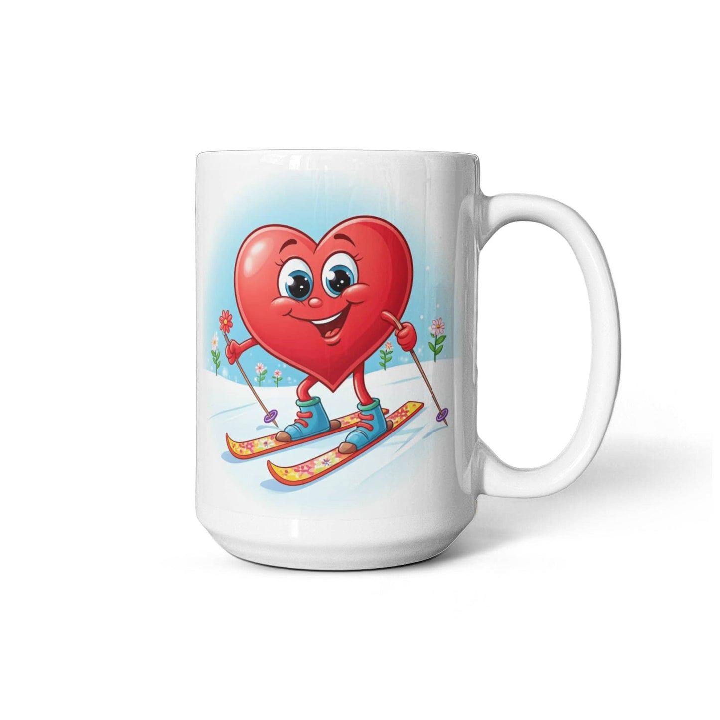 Skier Drink Mug - Be Mine heart skiing, coffee, tea, valentines gift