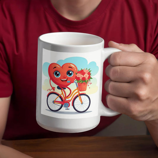 Bicyclist Drink Mug - funny, fun , Be Mine heart biker, coffee, tea, valentines gift