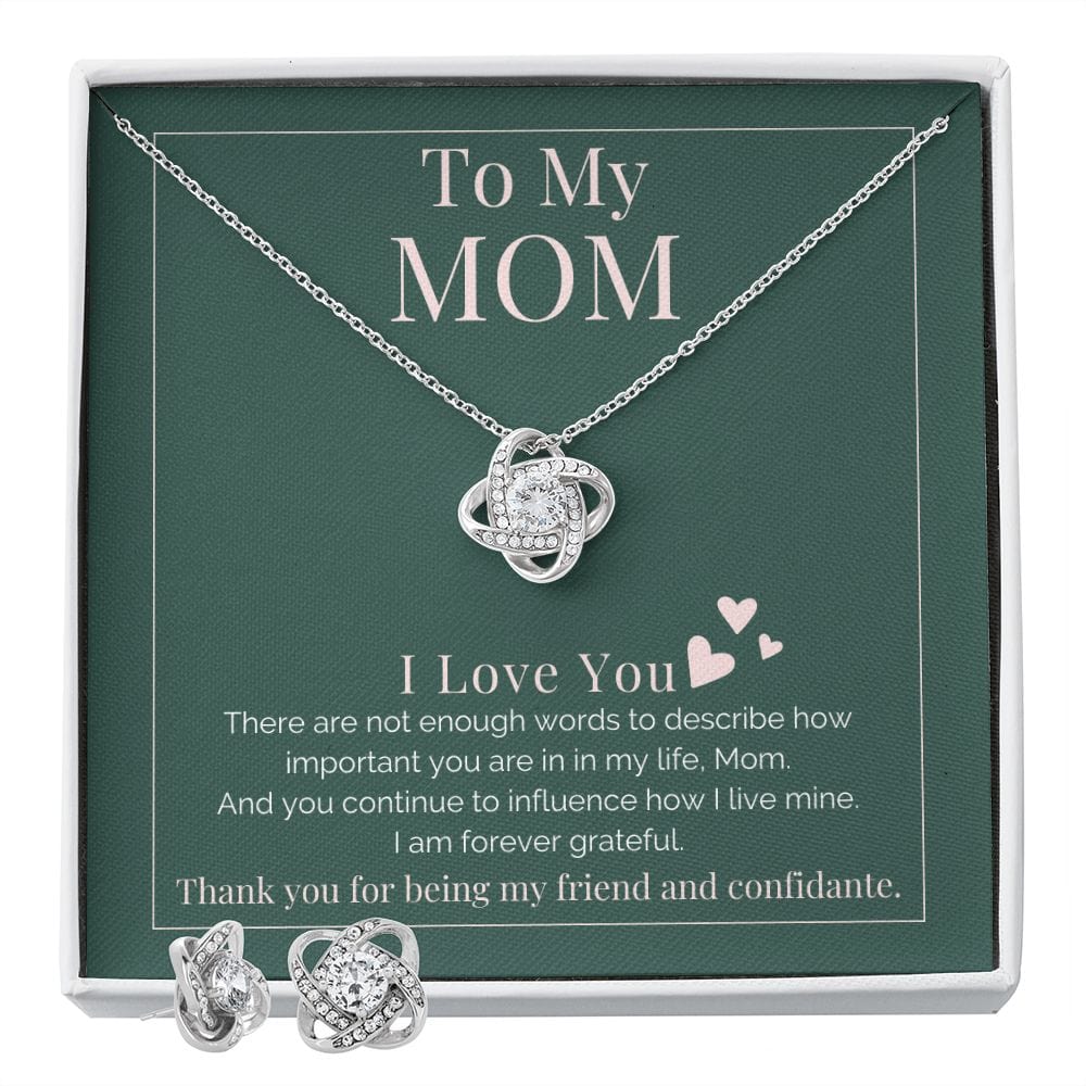 To Mom - I Am Forever Grateful Love Knot Necklace and Earring Set