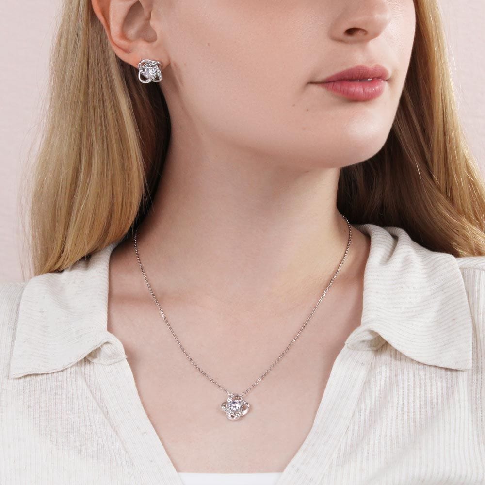 To Mom - I Am Forever Grateful Love Knot Necklace and Earring Set