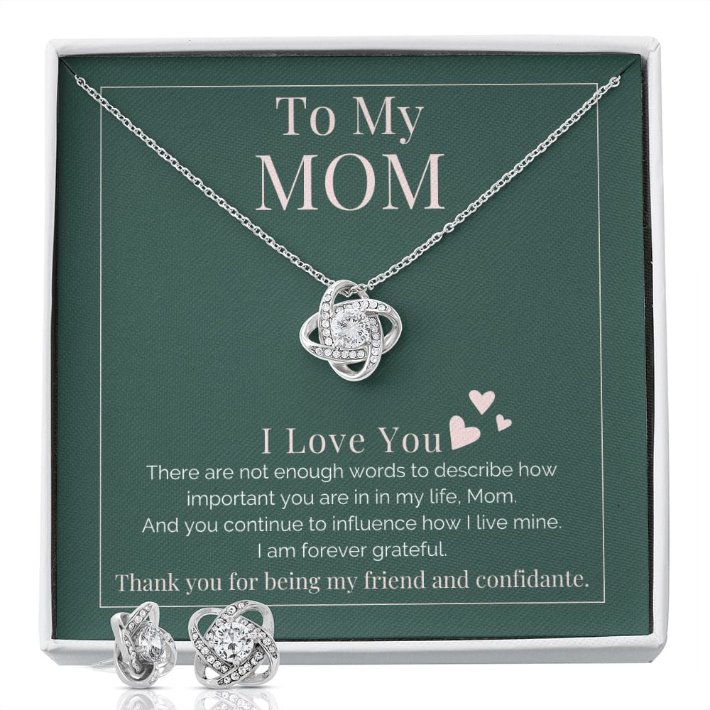 To Mom - I Am Forever Grateful Love Knot Necklace and Earring Set