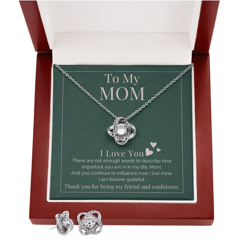 To Mom - I Am Forever Grateful Love Knot Necklace and Earring Set