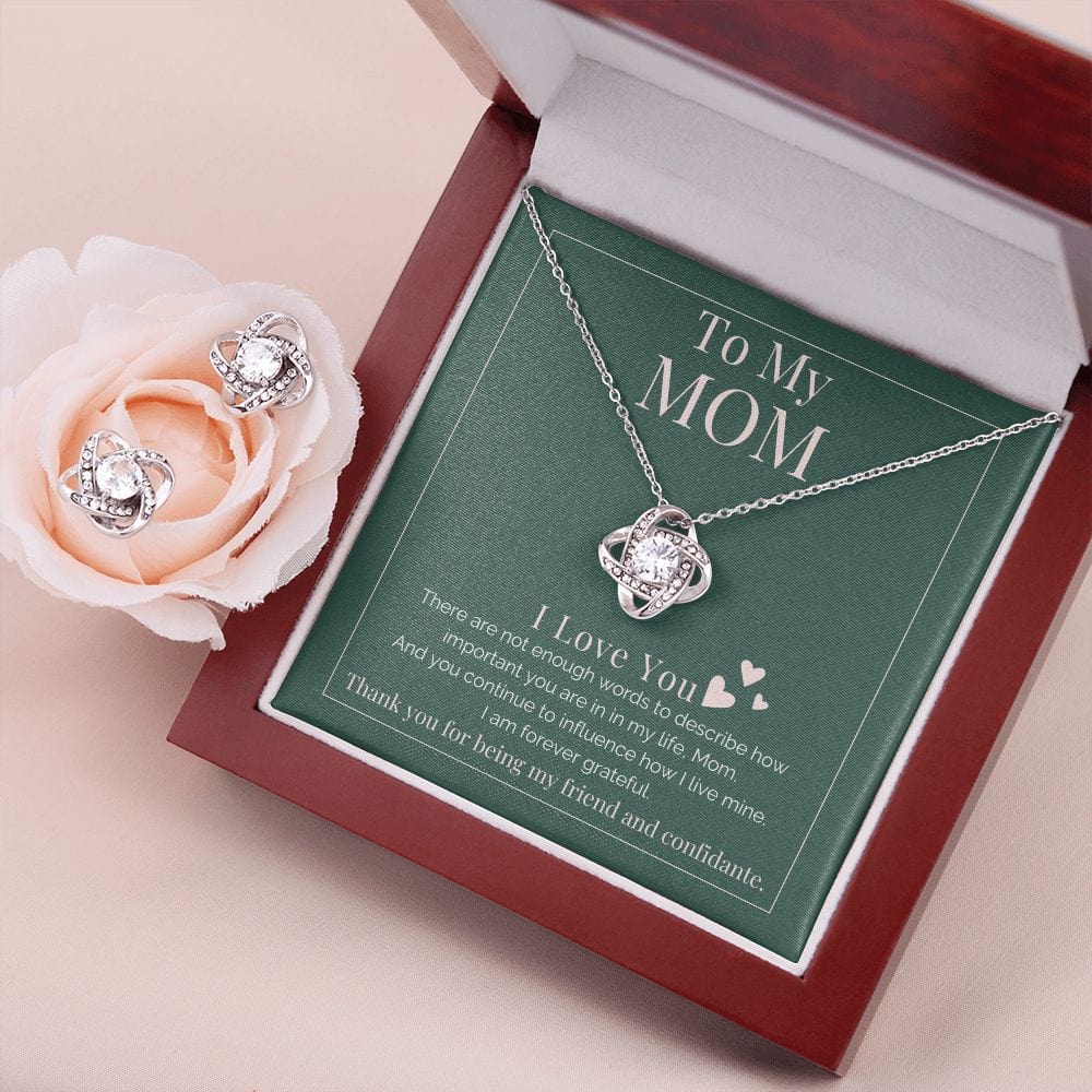 To Mom - I Am Forever Grateful Love Knot Necklace and Earring Set