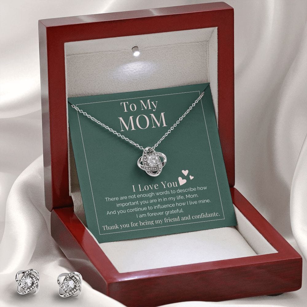 To Mom - I Am Forever Grateful Love Knot Necklace and Earring Set
