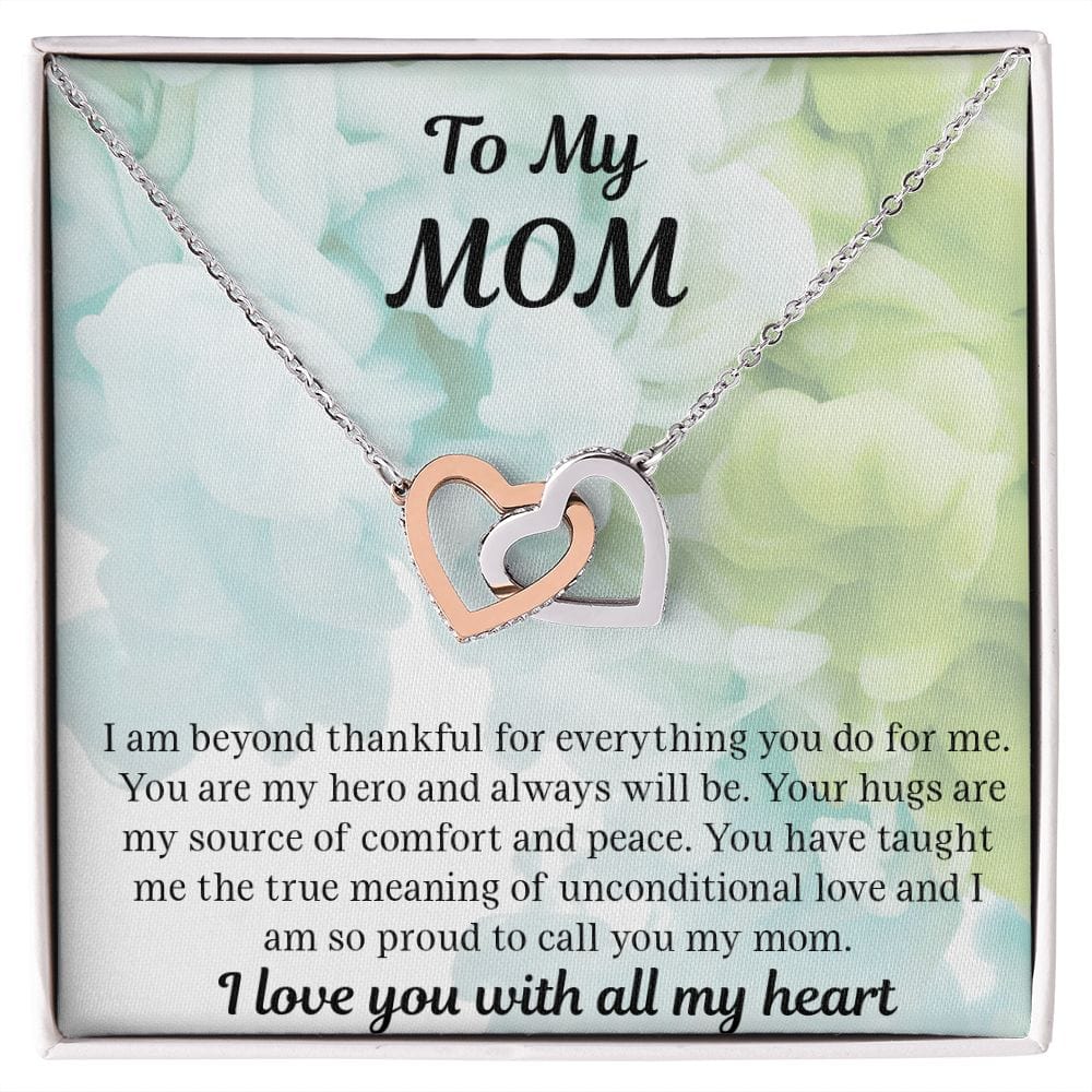 Gift For Mom | Necklace Gift From Daughter, From Son, To Mom for Birthday, Mothers Day, Thank you, Because I love You, Interlocking Hearts