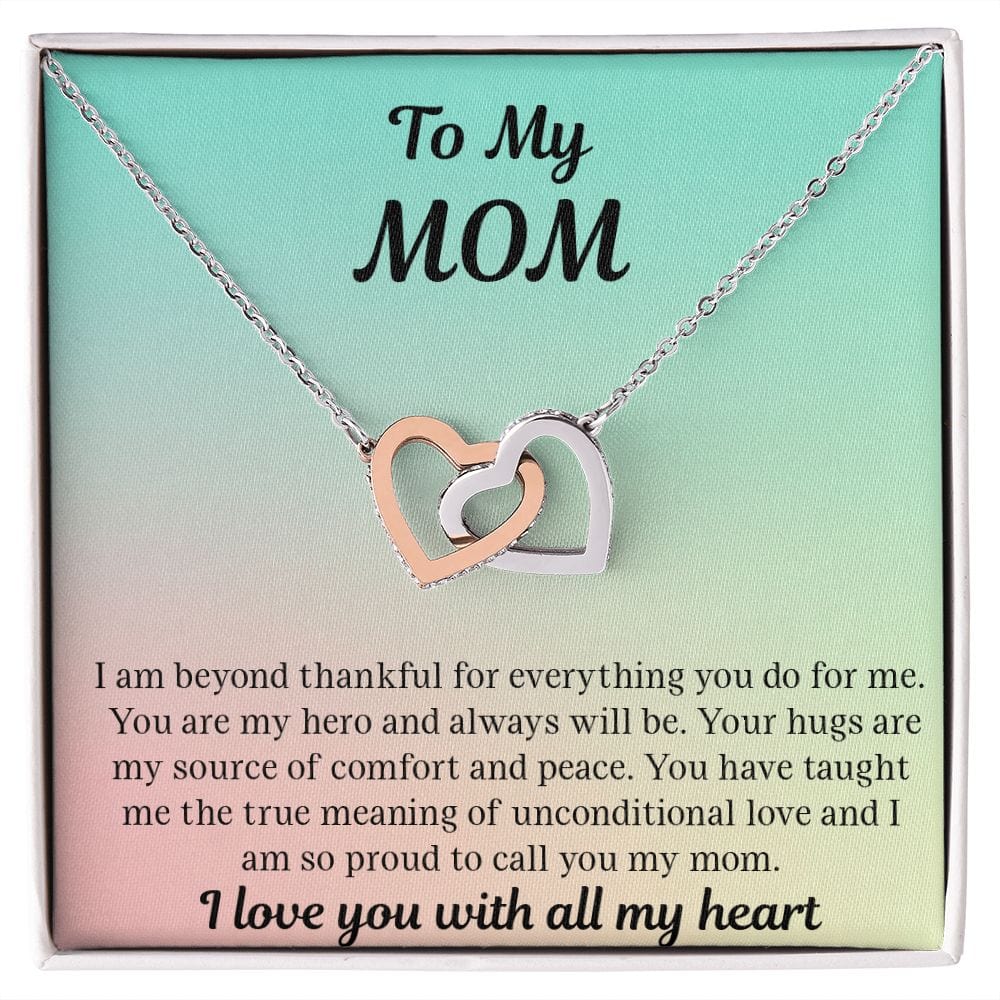 Gift For Mom | Necklace Gift From Daughter, From Son, To Mom for Birthday, Mothers Day, Thank you, Because I love You, Interlocking Hearts