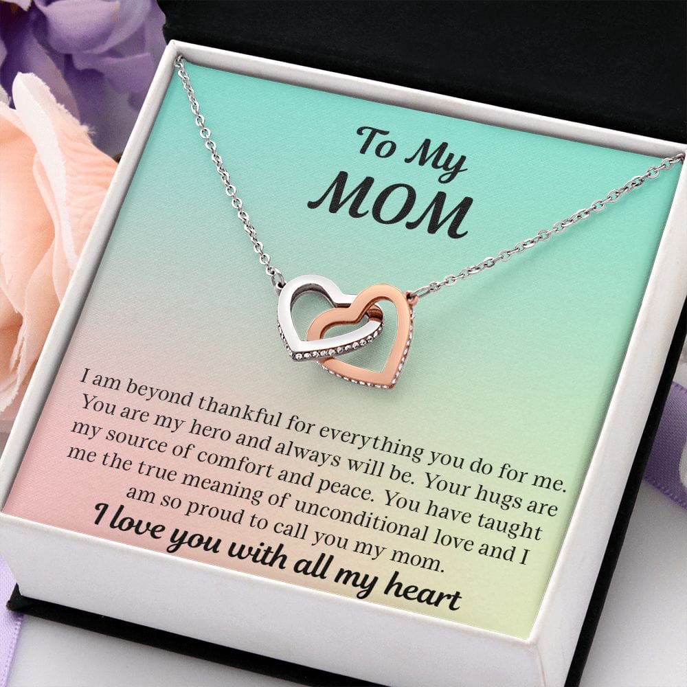 Gift For Mom | Necklace Gift From Daughter, From Son, To Mom for Birthday, Mothers Day, Thank you, Because I love You, Interlocking Hearts