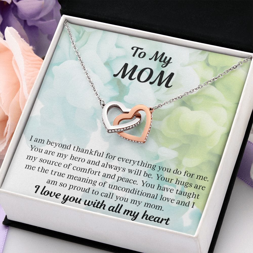 Gift For Mom | Necklace Gift From Daughter, From Son, To Mom for Birthday, Mothers Day, Thank you, Because I love You, Interlocking Hearts