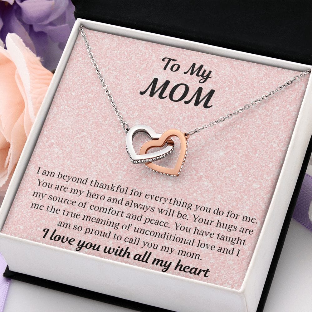 Gift For Mom | Necklace Gift From Daughter, From Son, To Mom for Birthday, Mothers Day, Thank you, Because I love You, Interlocking Hearts