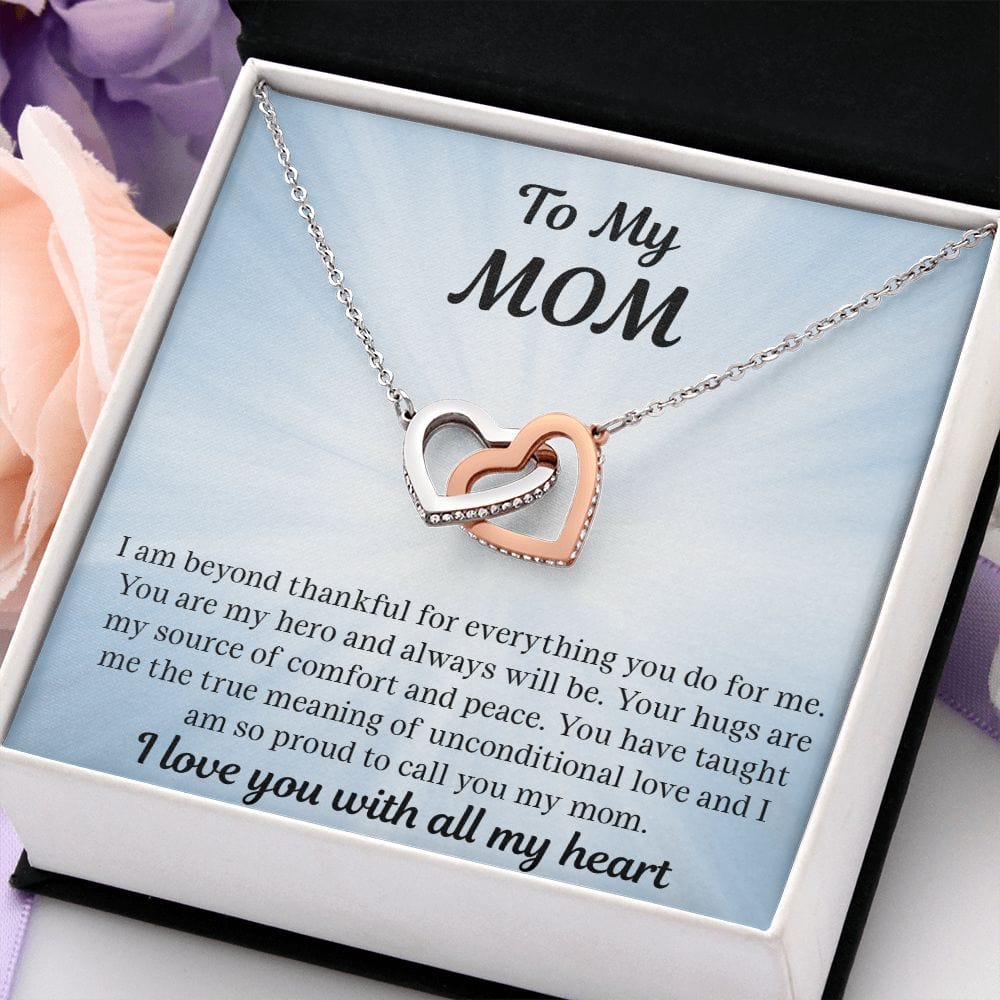Gift For Mom | Necklace Gift From Daughter, From Son, To Mom for Birthday, Mothers Day, Thank you, Because I love You, Interlocking Hearts