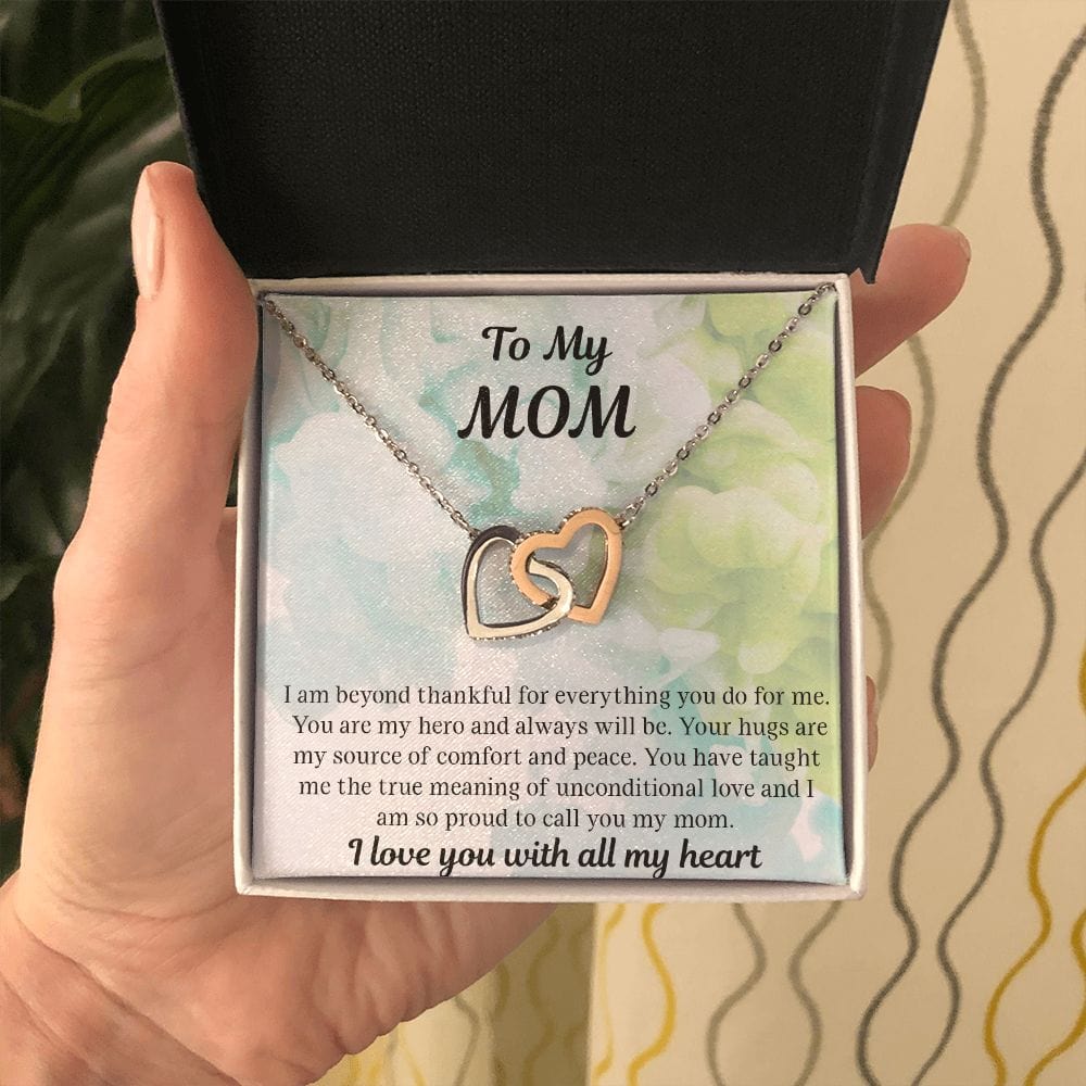 Gift For Mom | Necklace Gift From Daughter, From Son, To Mom for Birthday, Mothers Day, Thank you, Because I love You, Interlocking Hearts