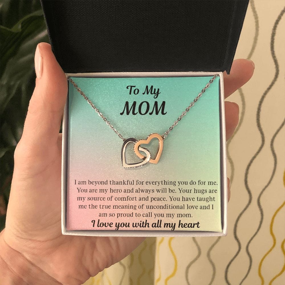 Gift For Mom | Necklace Gift From Daughter, From Son, To Mom for Birthday, Mothers Day, Thank you, Because I love You, Interlocking Hearts