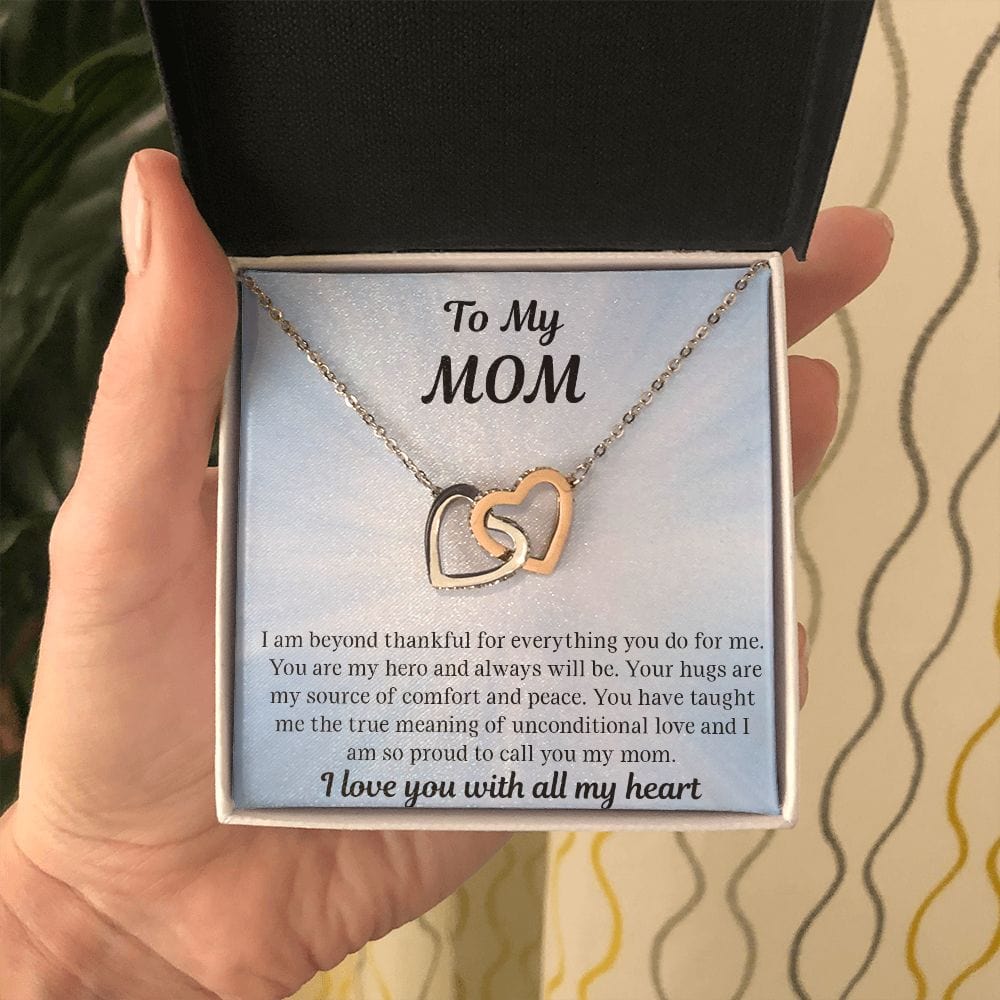 Gift For Mom | Necklace Gift From Daughter, From Son, To Mom for Birthday, Mothers Day, Thank you, Because I love You, Interlocking Hearts