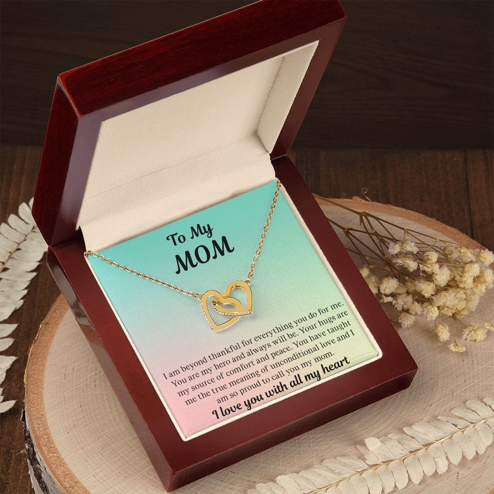 Gift For Mom | Necklace Gift From Daughter, From Son, To Mom for Birthday, Mothers Day, Thank you, Because I love You, Interlocking Hearts