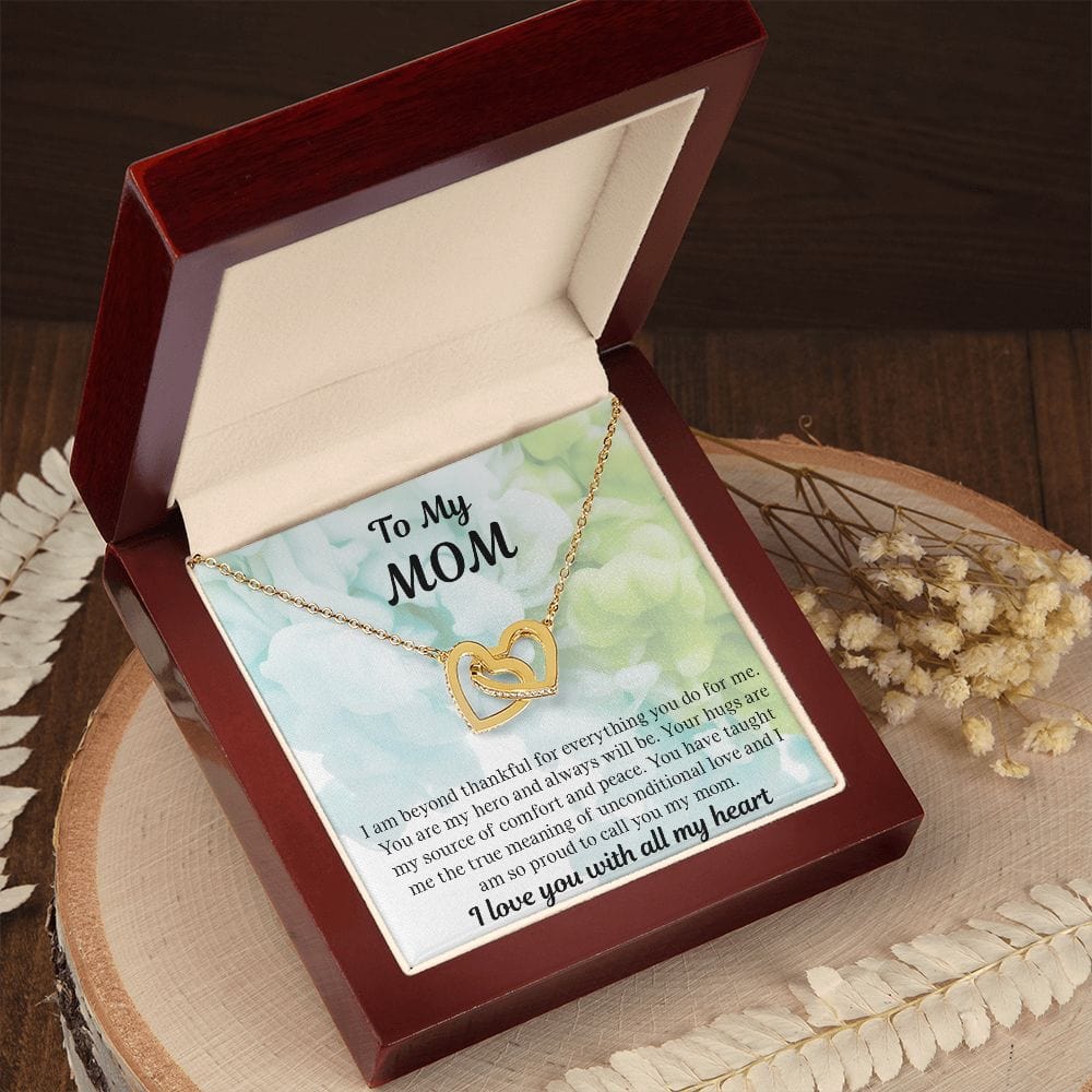 Gift For Mom | Necklace Gift From Daughter, From Son, To Mom for Birthday, Mothers Day, Thank you, Because I love You, Interlocking Hearts