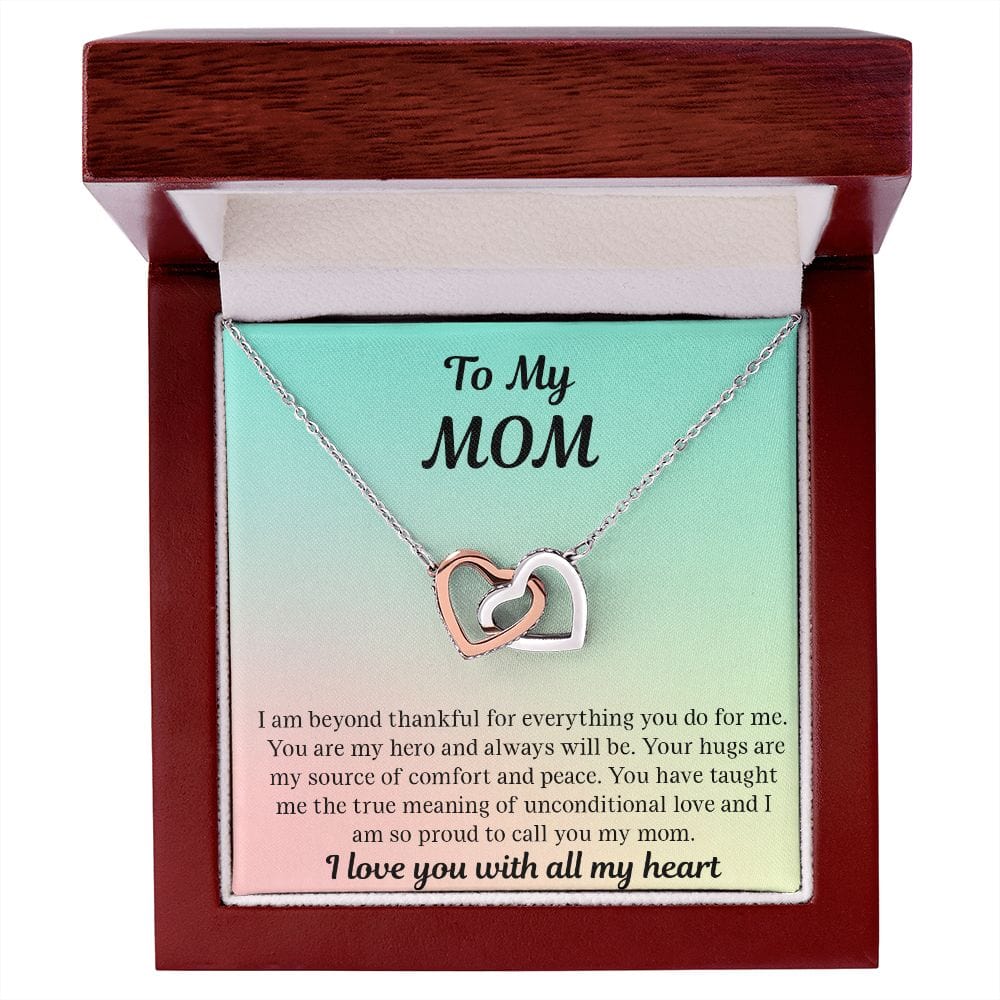 Gift For Mom | Necklace Gift From Daughter, From Son, To Mom for Birthday, Mothers Day, Thank you, Because I love You, Interlocking Hearts