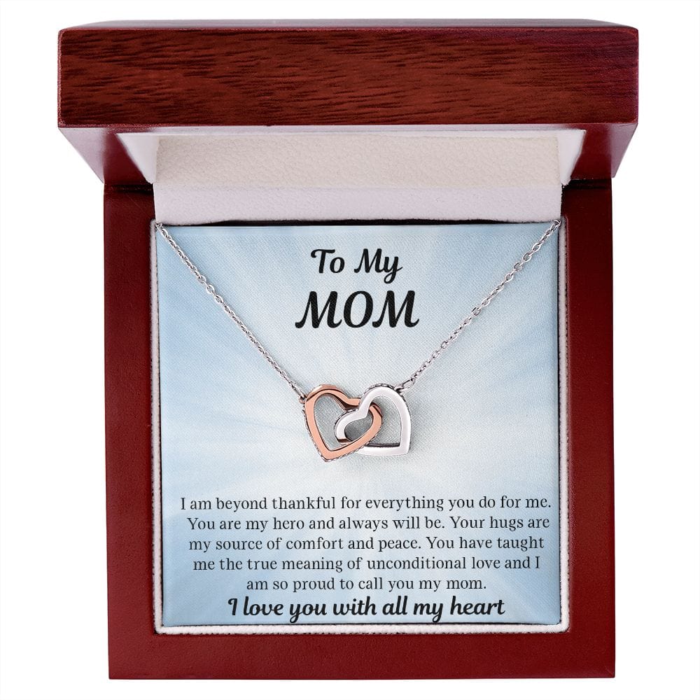 Gift For Mom | Necklace Gift From Daughter, From Son, To Mom for Birthday, Mothers Day, Thank you, Because I love You, Interlocking Hearts