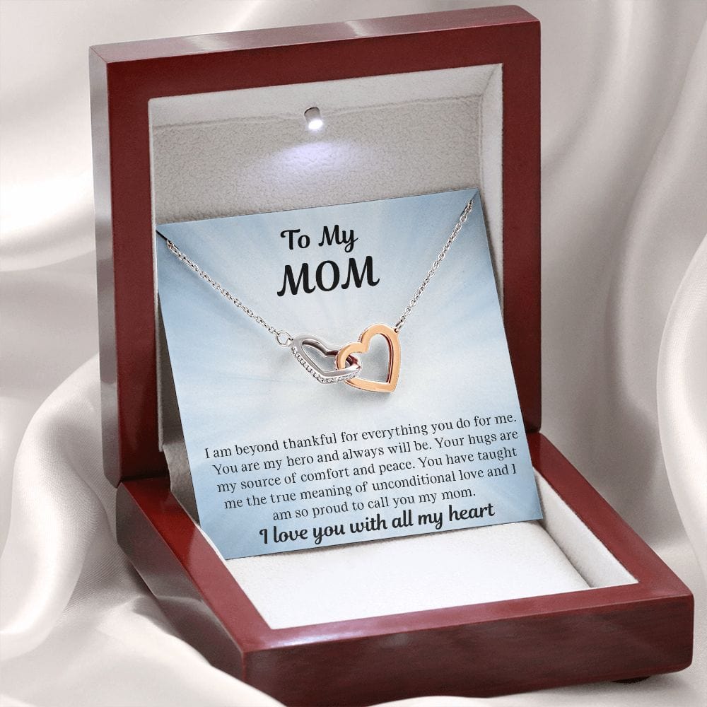 Gift For Mom | Necklace Gift From Daughter, From Son, To Mom for Birthday, Mothers Day, Thank you, Because I love You, Interlocking Hearts