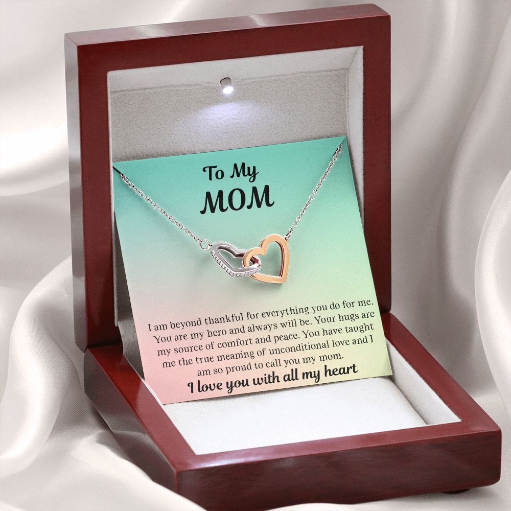 Gift For Mom | Necklace Gift From Daughter, From Son, To Mom for Birthday, Mothers Day, Thank you, Because I love You, Interlocking Hearts