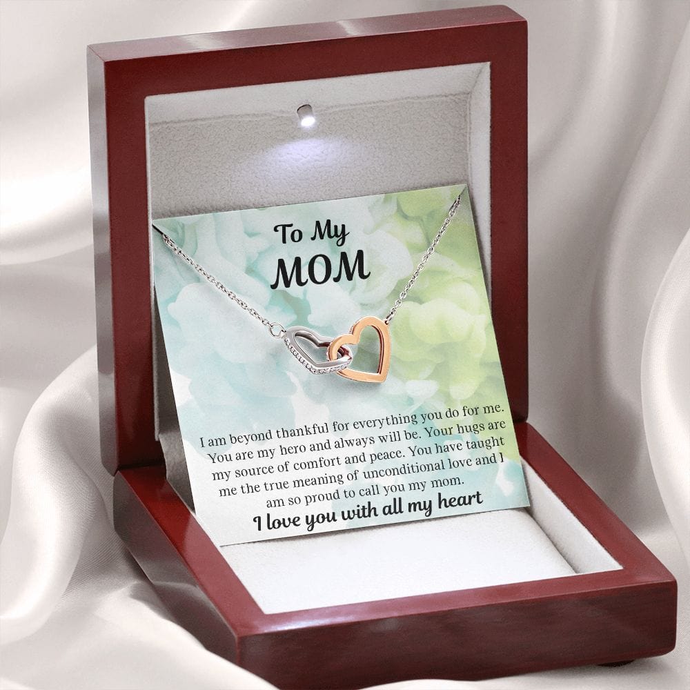 Gift For Mom | Necklace Gift From Daughter, From Son, To Mom for Birthday, Mothers Day, Thank you, Because I love You, Interlocking Hearts