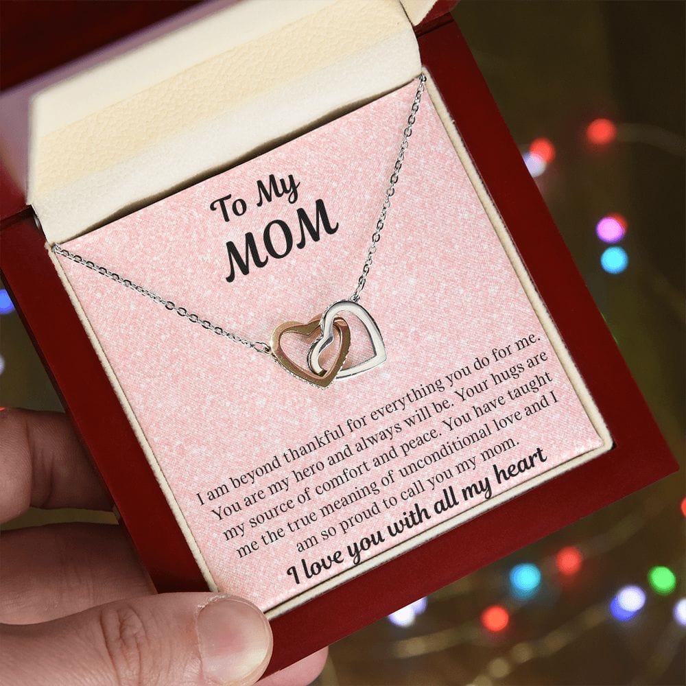 Gift For Mom | Necklace Gift From Daughter, From Son, To Mom for Birthday, Mothers Day, Thank you, Because I love You, Interlocking Hearts