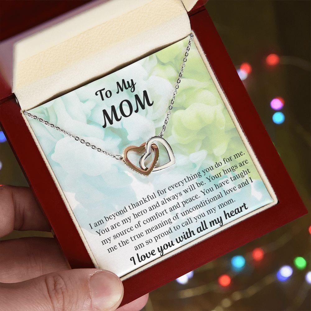 Gift For Mom | Necklace Gift From Daughter, From Son, To Mom for Birthday, Mothers Day, Thank you, Because I love You, Interlocking Hearts