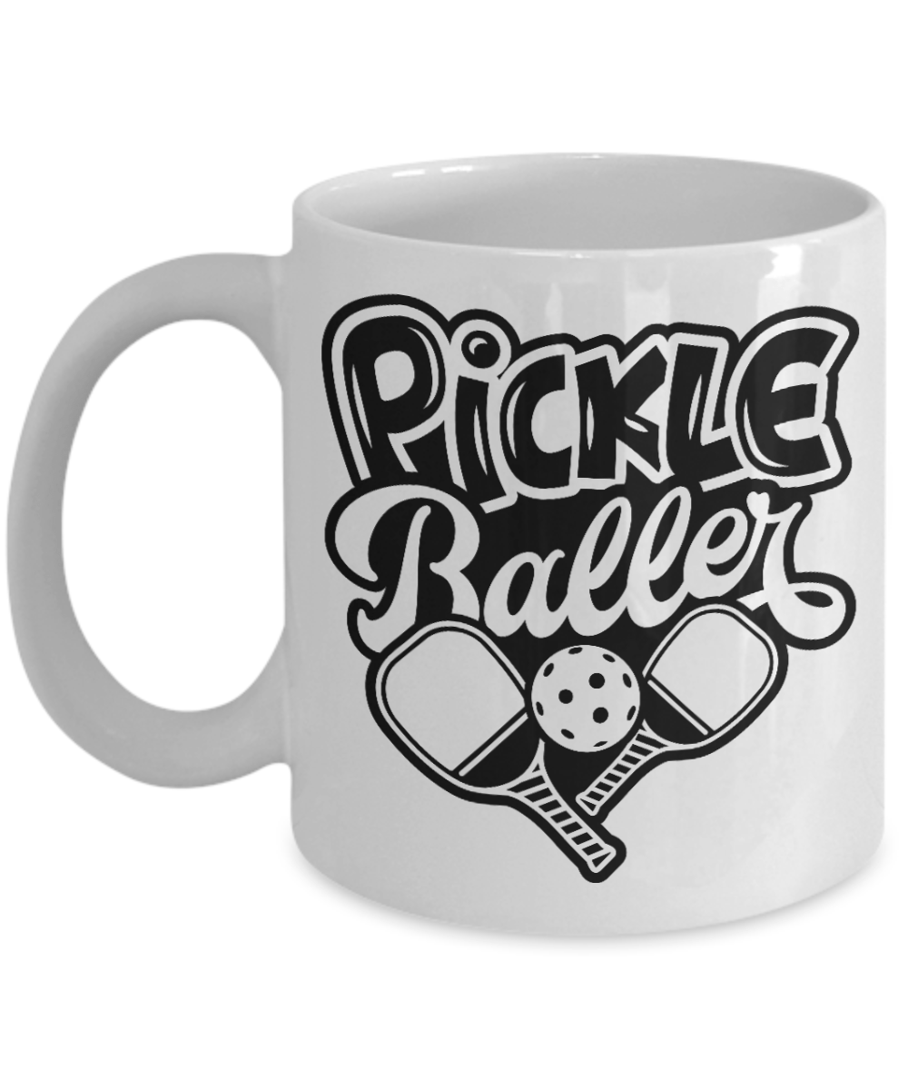 Pickle Ball | Baller, Coffee Tea Mug Cup, Player, Paddle, Pickle Ball Fan Mom Dad Gift